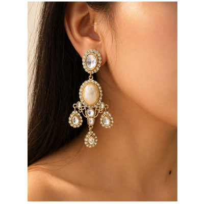 Stone and Kundan earrings