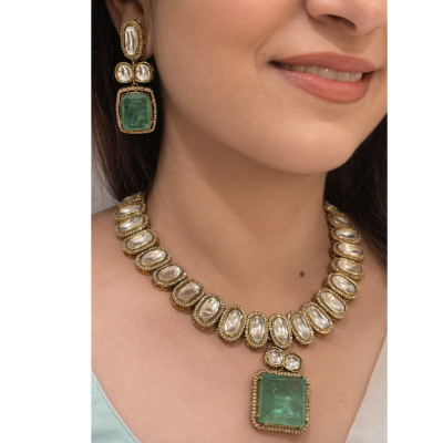 Polki and emerald Pendant set