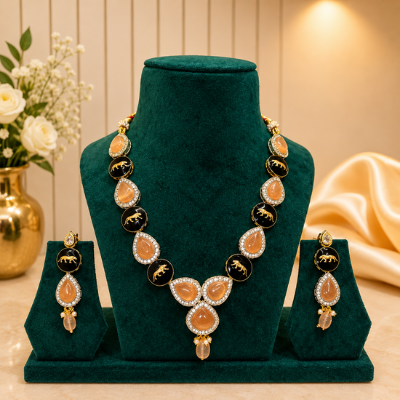 Peach and Black Onyx Necklace Set.