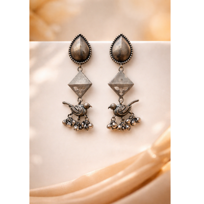 Oxidised bird charms earrings