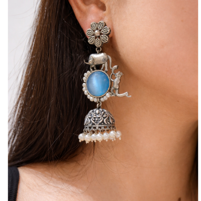 Oxidised blue stone earrings