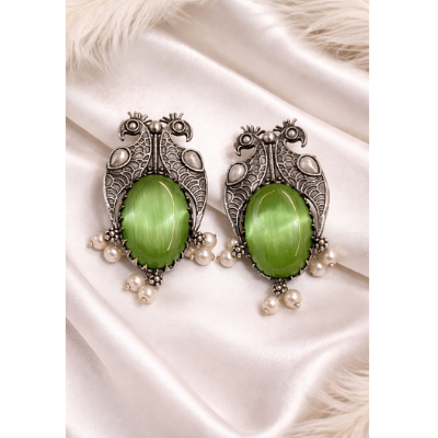 Oxidised green stone earrings