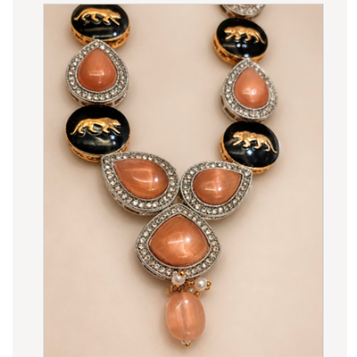 Peach and Black Onyx Necklace Set.