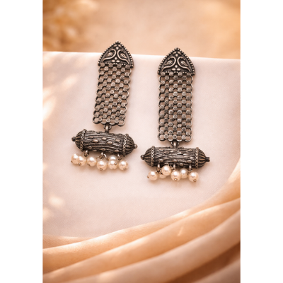 Oxidised mesh detailing earrings