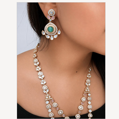 Pastel Green Polki Statement Set