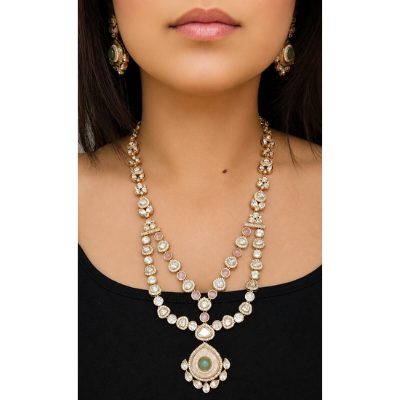 Pastel Green Polki Statement Set
